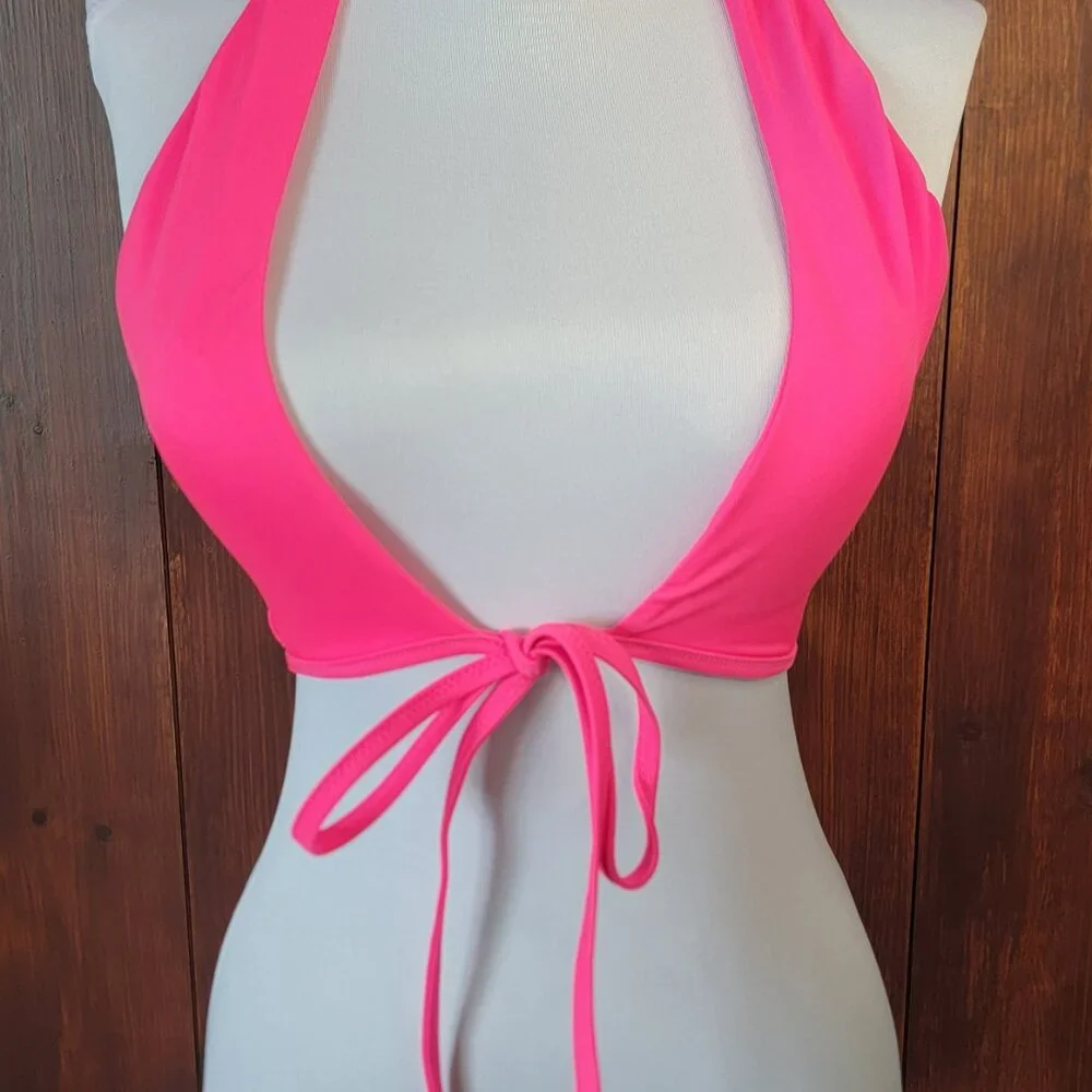 Aerie Scoop Bikini *TOP‎ ONLY* S|P Hot Pink Tie Front Halter Top Tie Two Ways